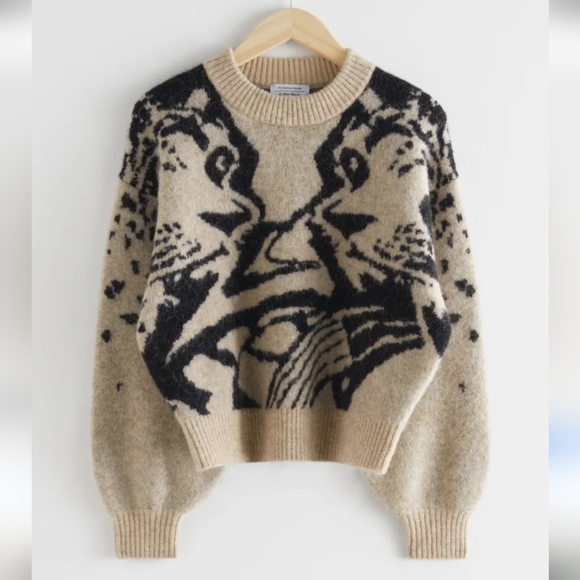 & Other Stories Sweaters - & Other Stories Beige and Black Patterned Sweater